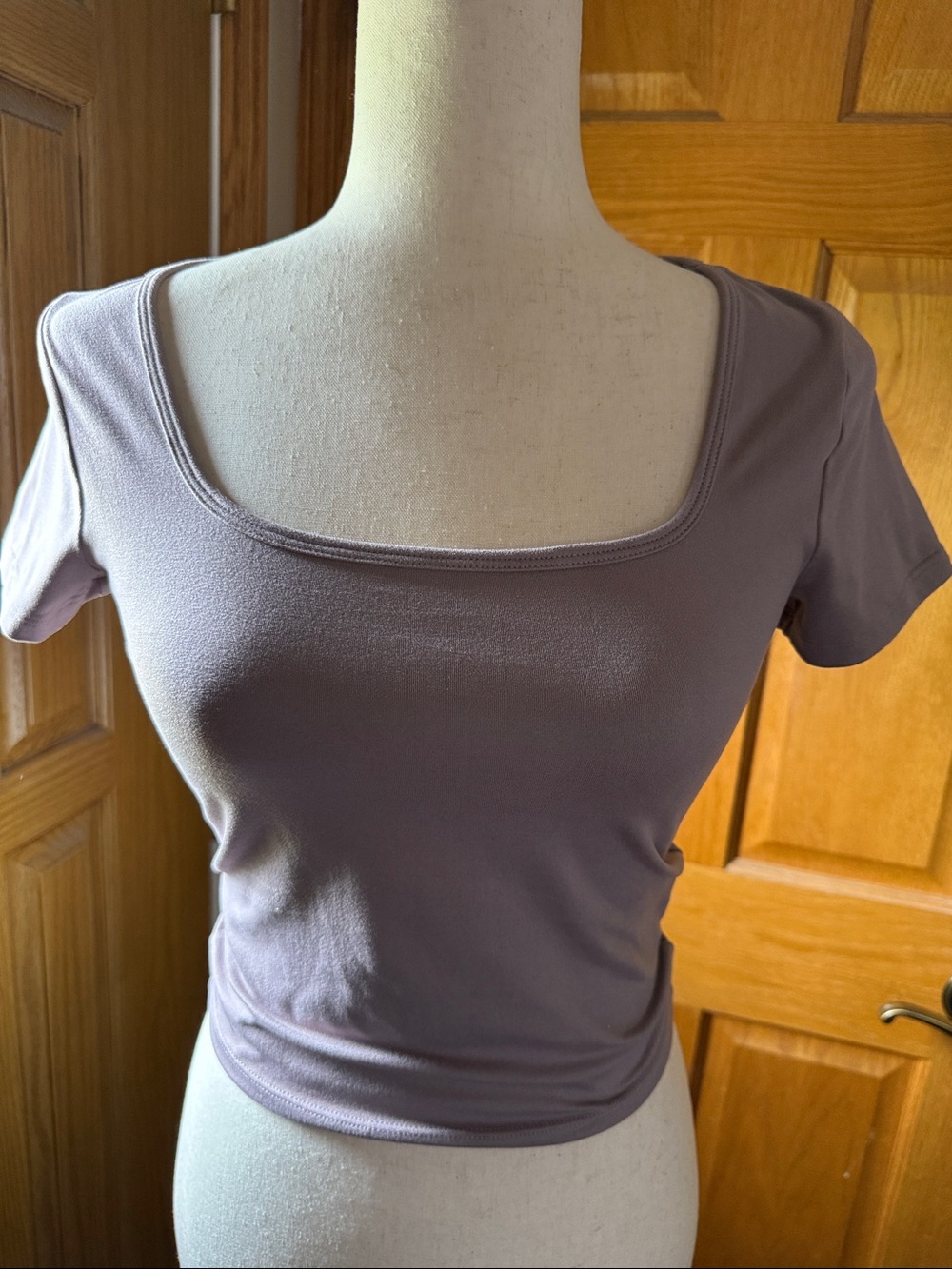 Hollister Square Neck Short Sleeve Crop Top - Mauve